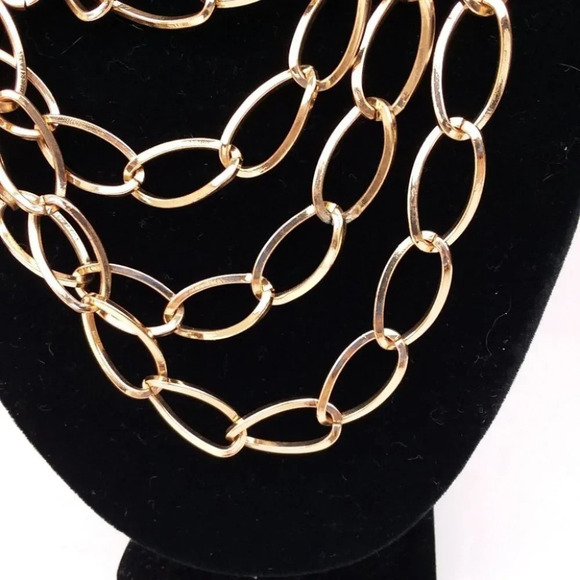 Gold Hoop Chain Links Multi Strand Necklace - Picture 3 of 4